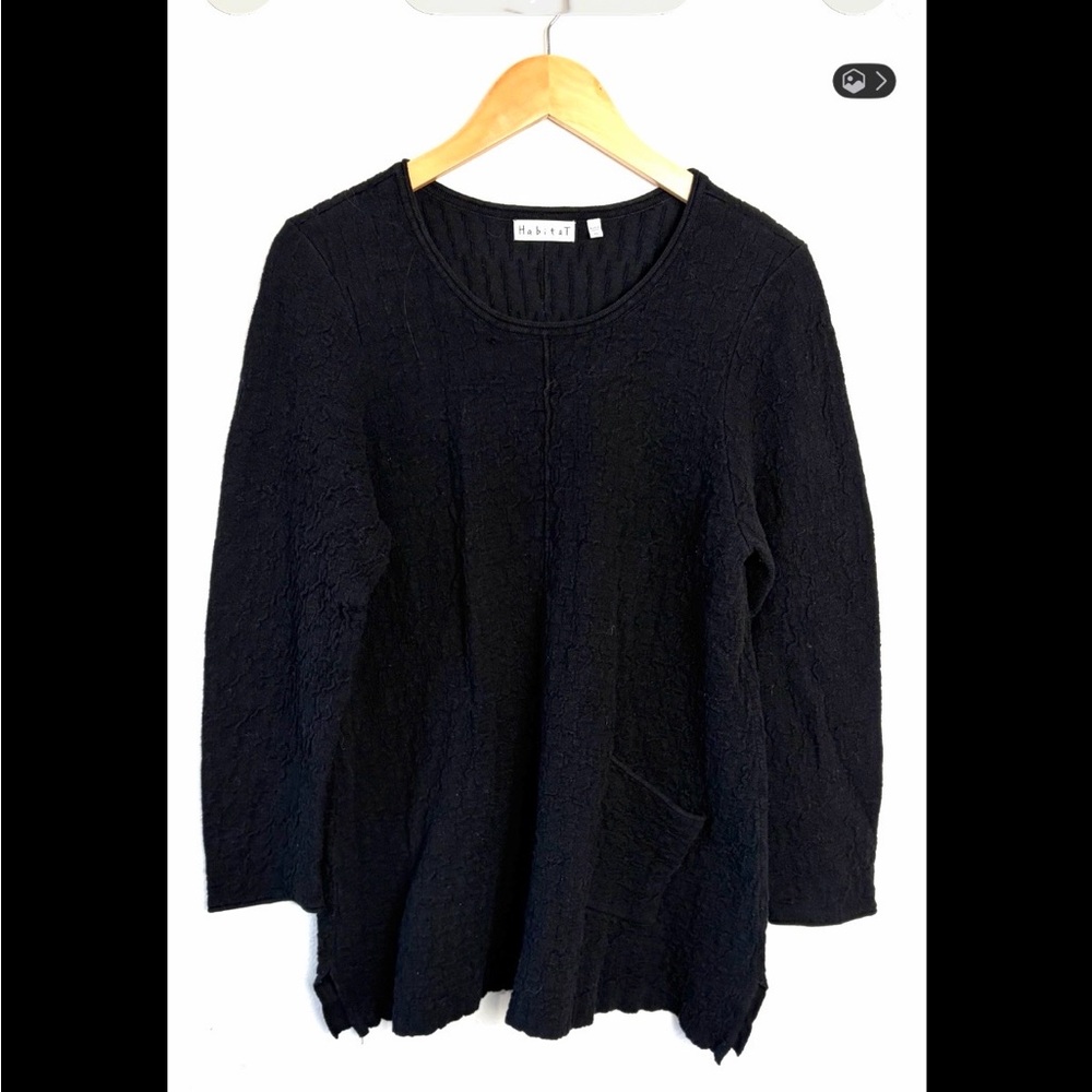 Habitat linen cotton tunic Black Crew Neck Sweater XL pullover knit pockets